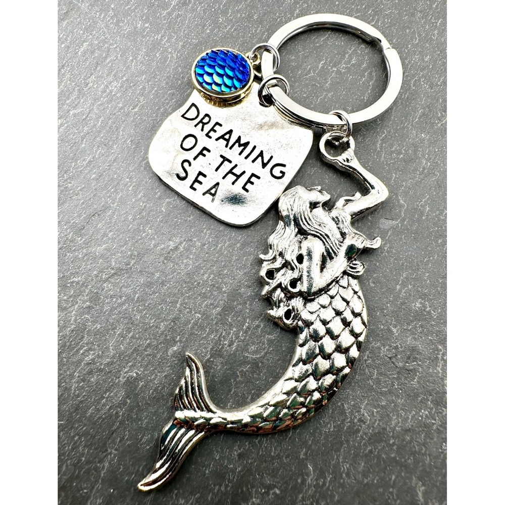 Mermaid Charm KeyChain Dreaming of the Sea Blue Iridescent Fish Scales
